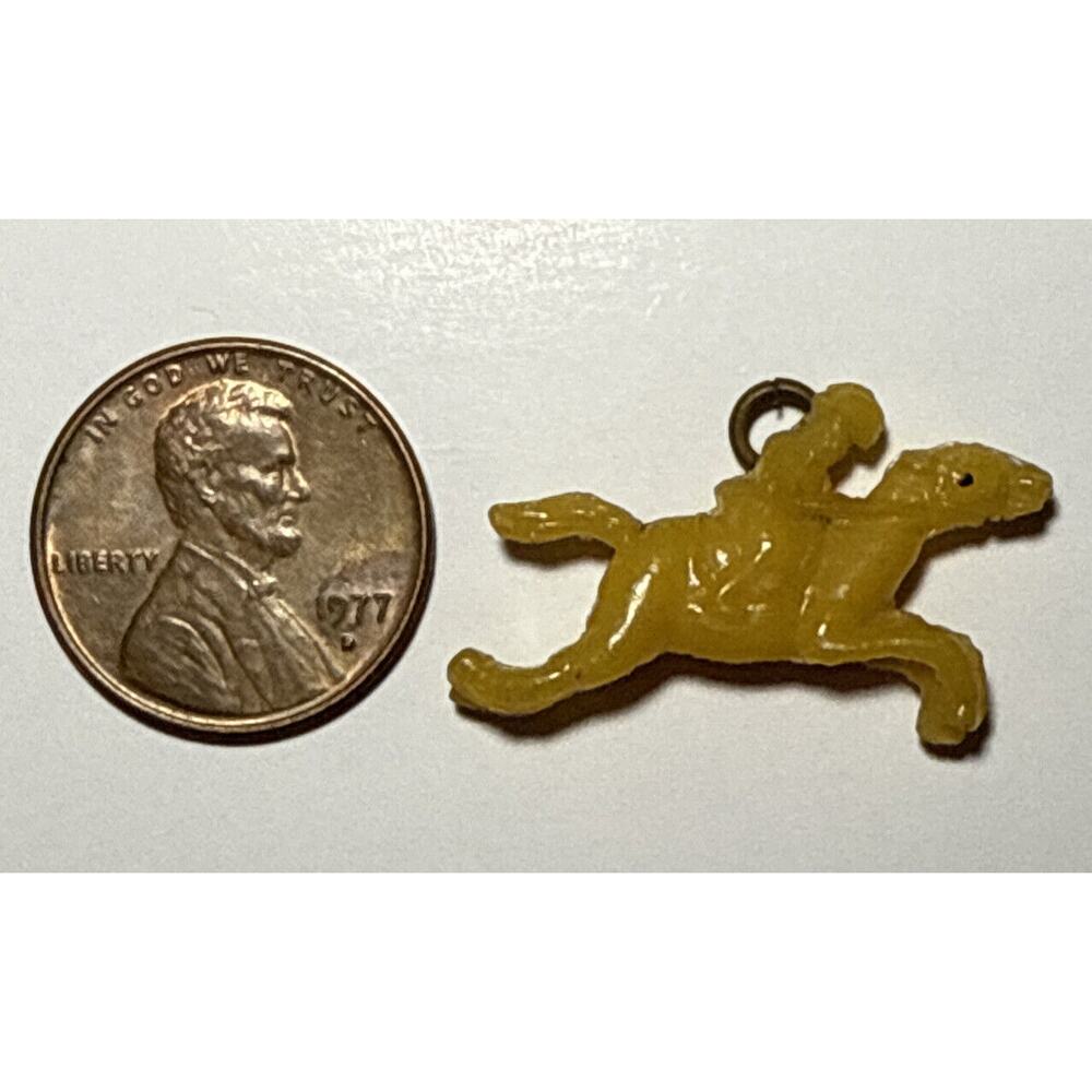 Vintage Running Horse Rider Cracker Jack Celluloid Charm 1A